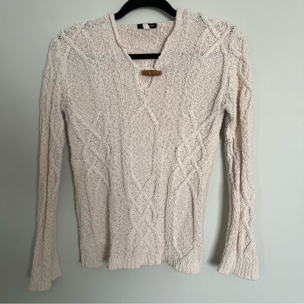 J. Crew Knit Cotton Hooded Pullover Sweater Size Small. Cream colored